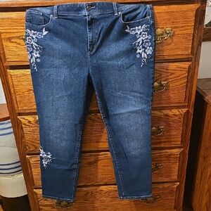 Chico's Blue Ankle Jeans with Floral Embroidery